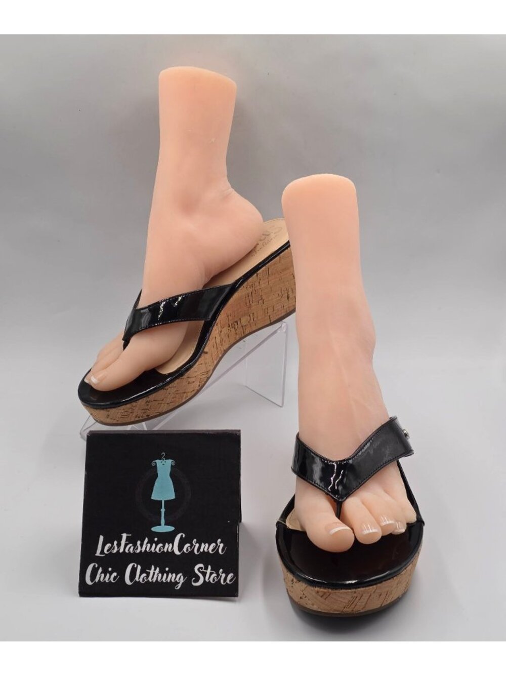 Circus By Sam Edelman Wo's Black Patent Leather Raquel Wedge Sandals Sz 10 3963